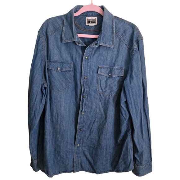 Converse One Star Vintage Snap Western Denim Cotton Shirt Size XL - Picture 1 of 5